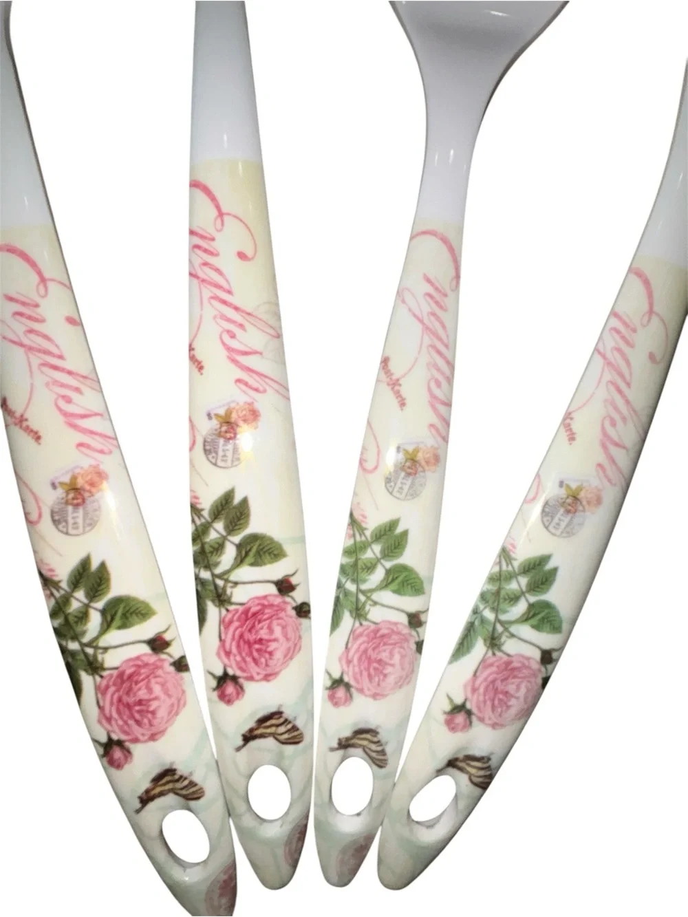 4 Piece Melamine Ware Serving Spatula 2 Slotted Spatula Ladle Queen Rose Pattern